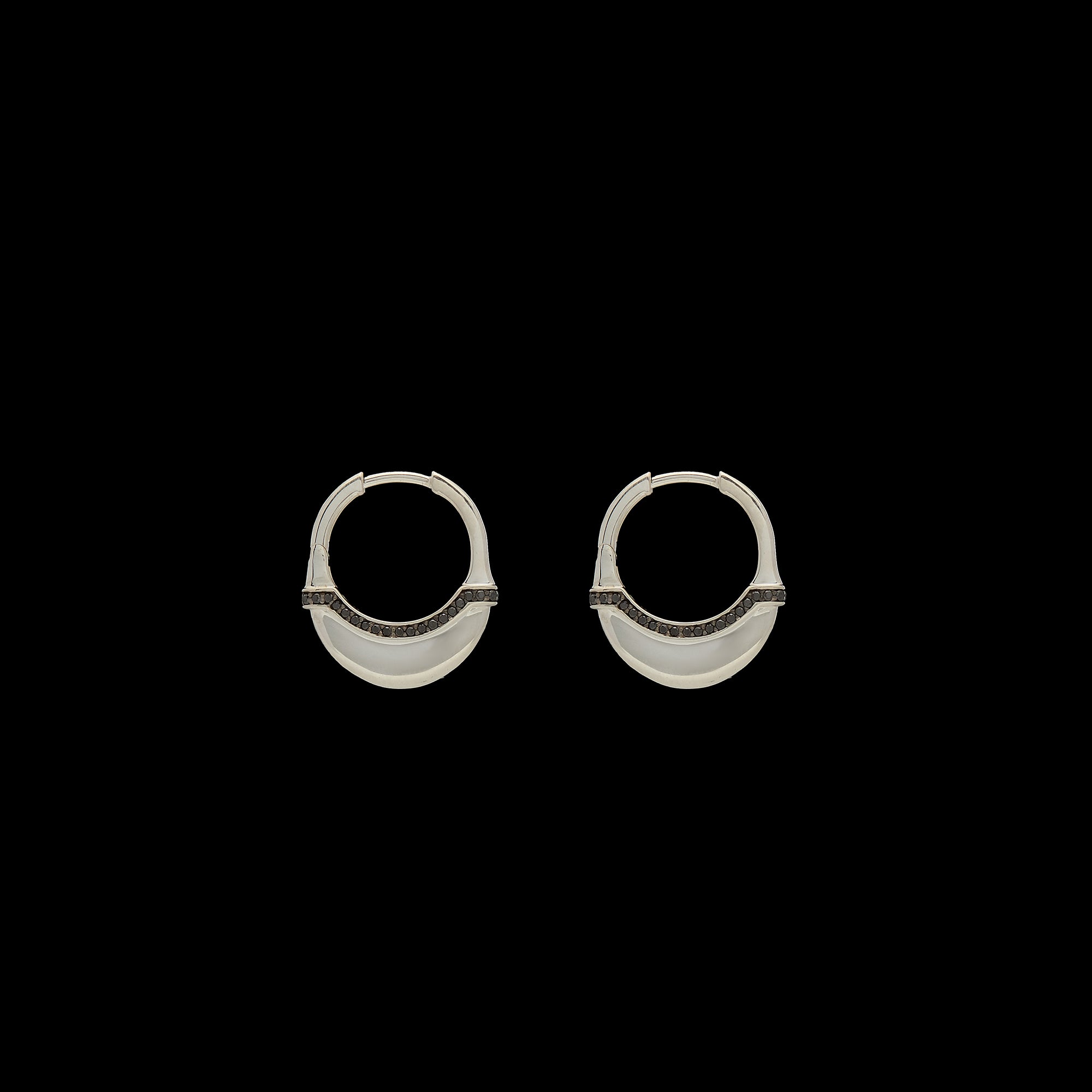Luna Small Hoops - Silver with Black Diamond Detail