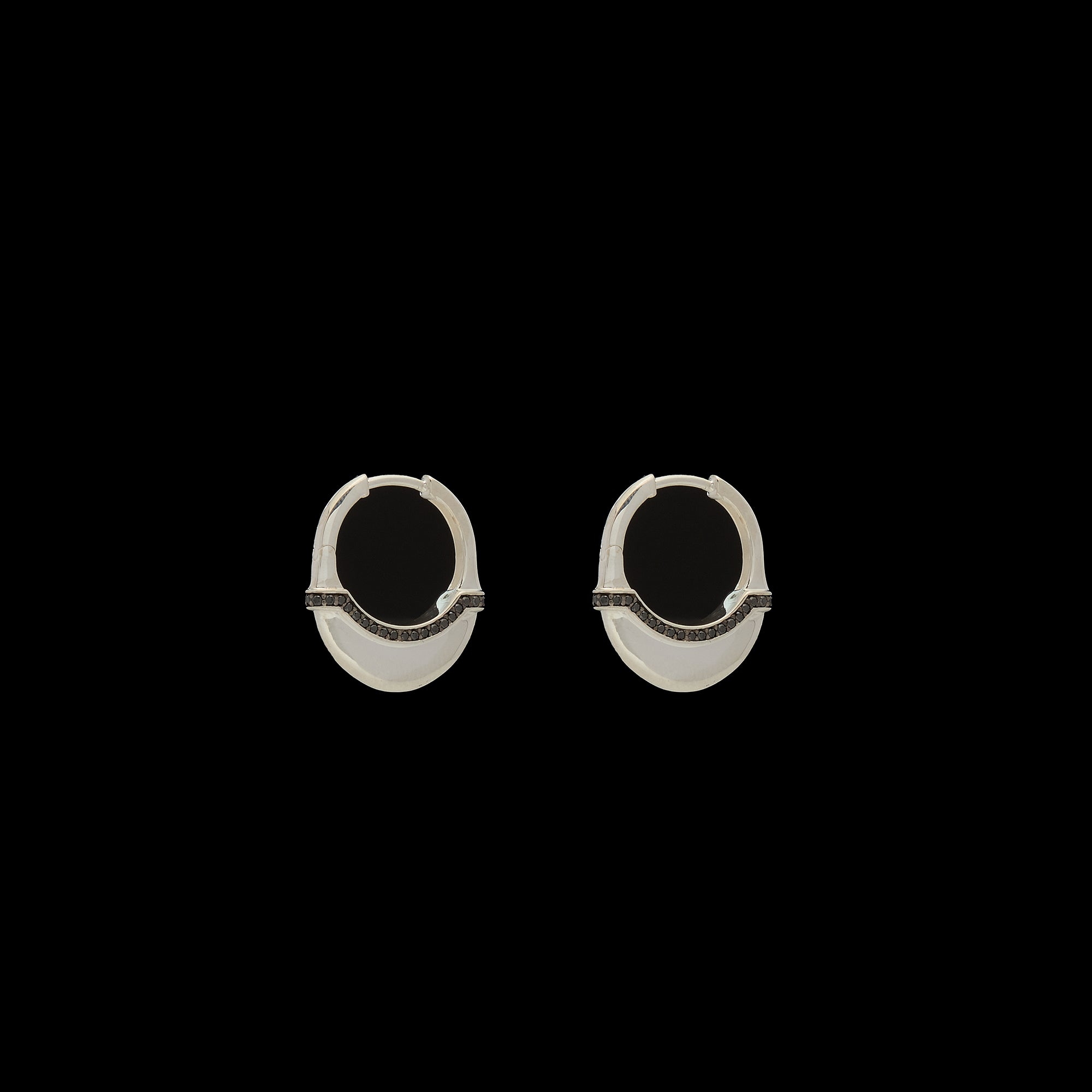 Luna Small Hoops - Silver with Black Diamond Detail