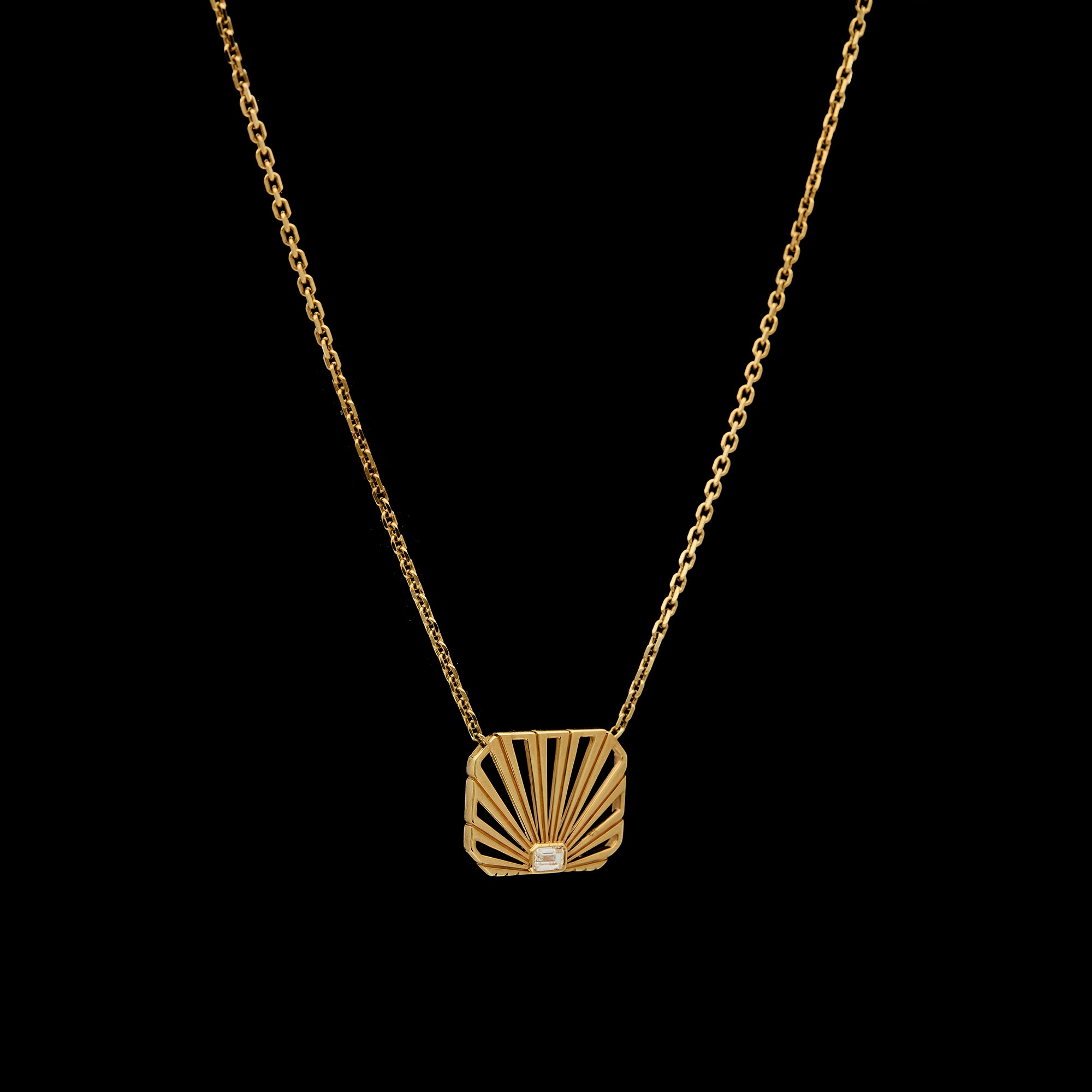 Ray of Light Solitaire Gold Caged Necklace