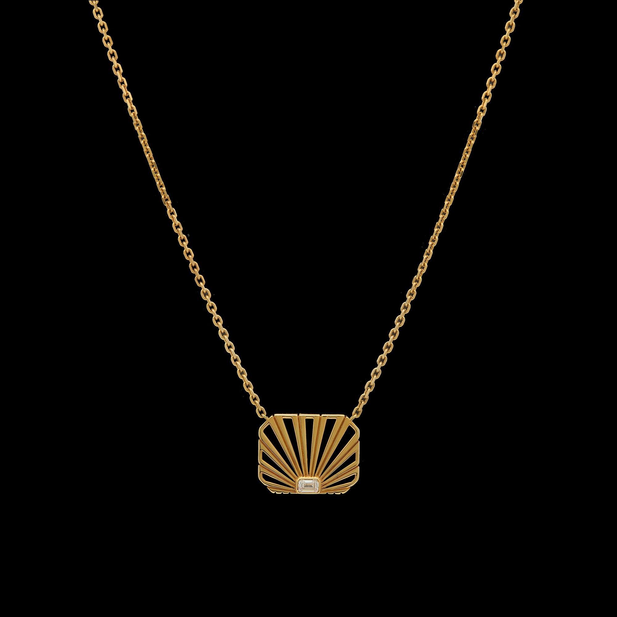 Ray of Light Solitaire Gold Caged Necklace