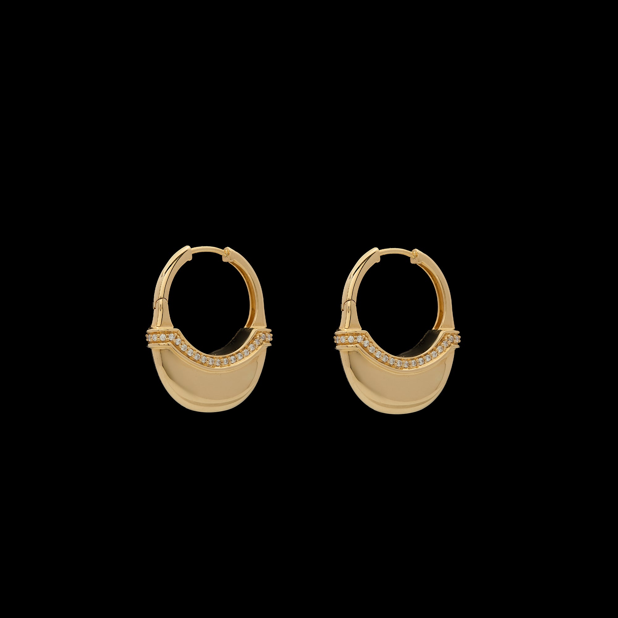 Luna Large  Hoops - Gold with Diamond Pave Detail