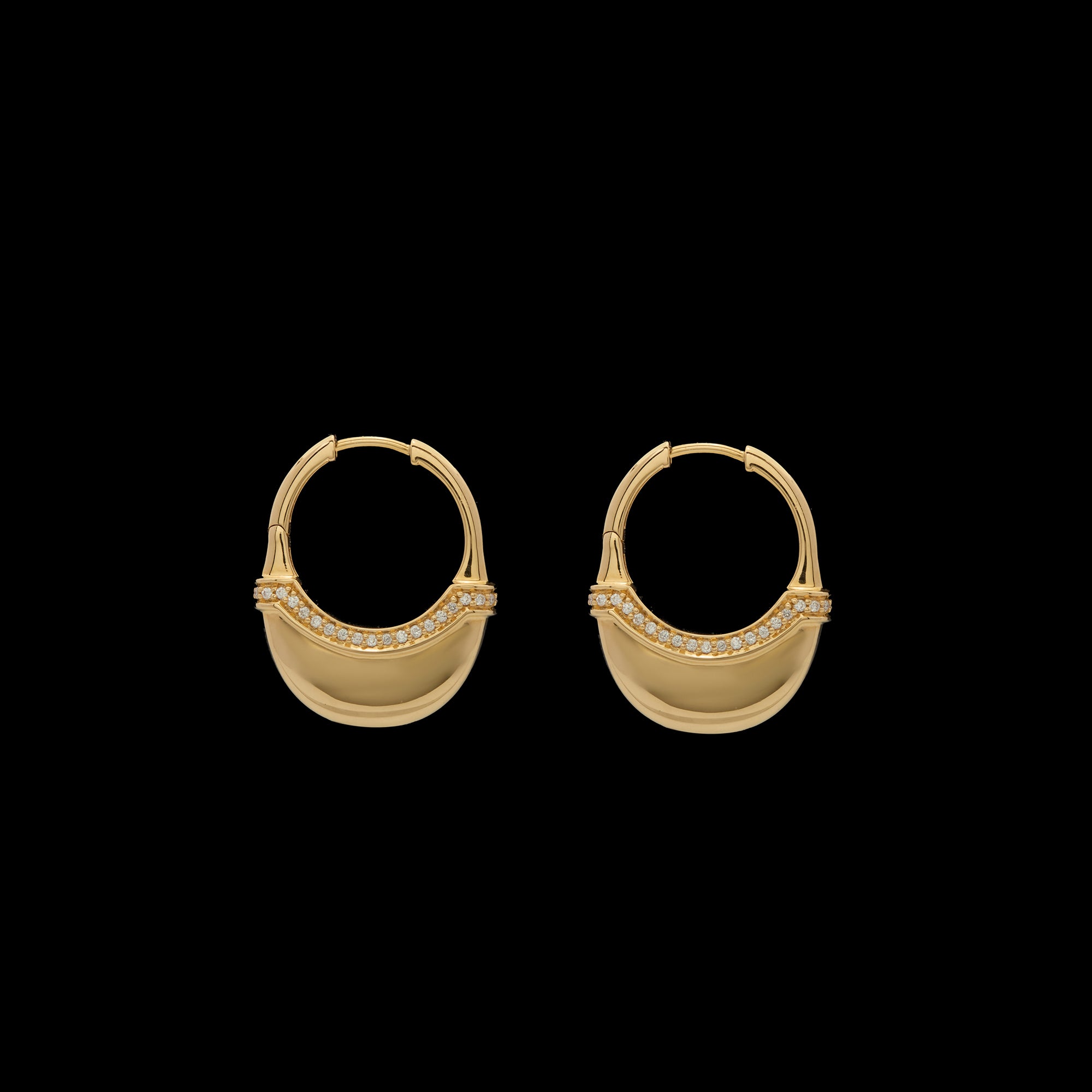 Luna Large  Hoops - Gold with Diamond Pave Detail