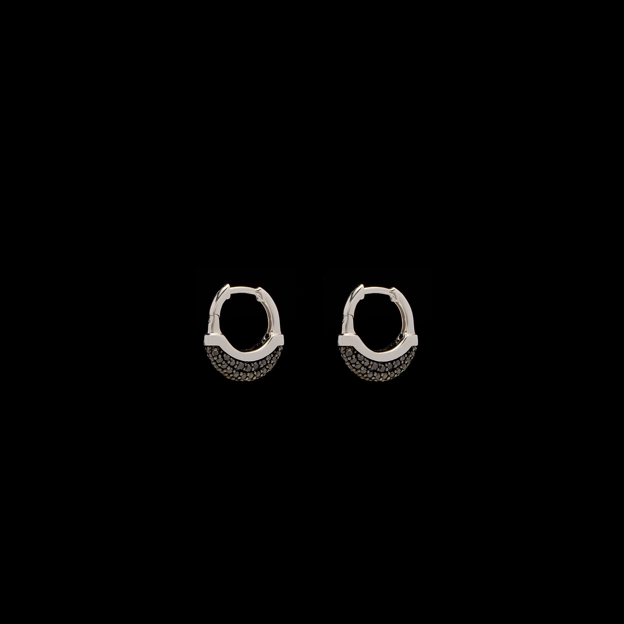 Luna X-Small Hoops - Silver with Black Diamond Pave