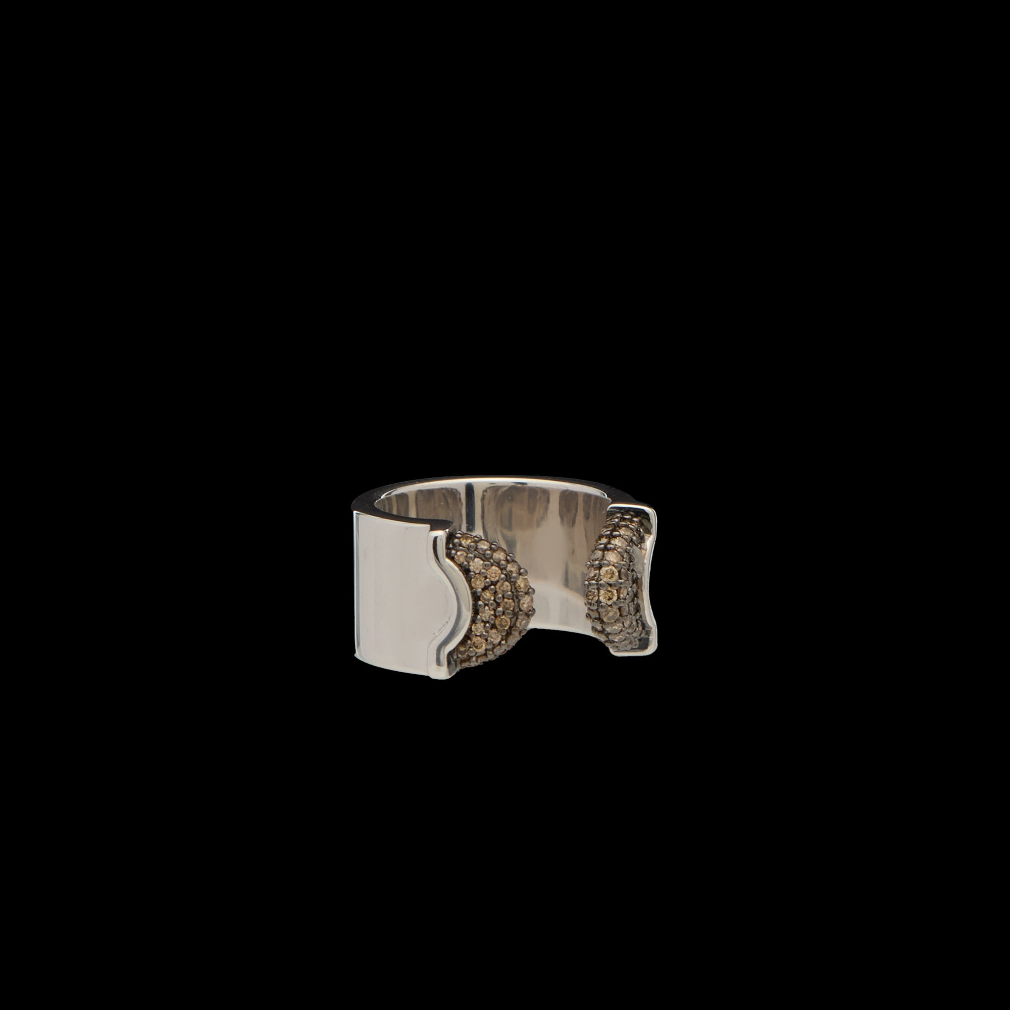 Doppia Luna Ring - Silver with Brown Diamond Pave