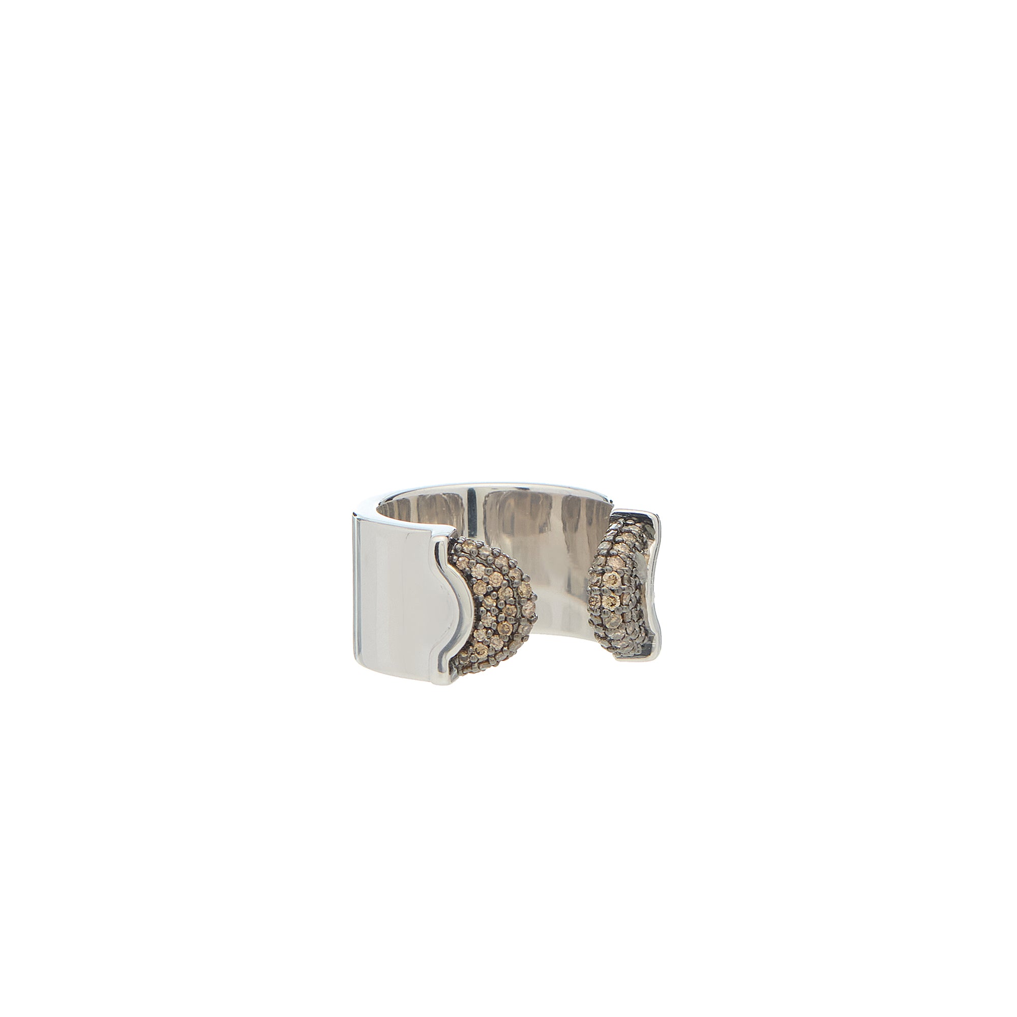Doppia Luna Ring - Silver with Brown Diamond Pave
