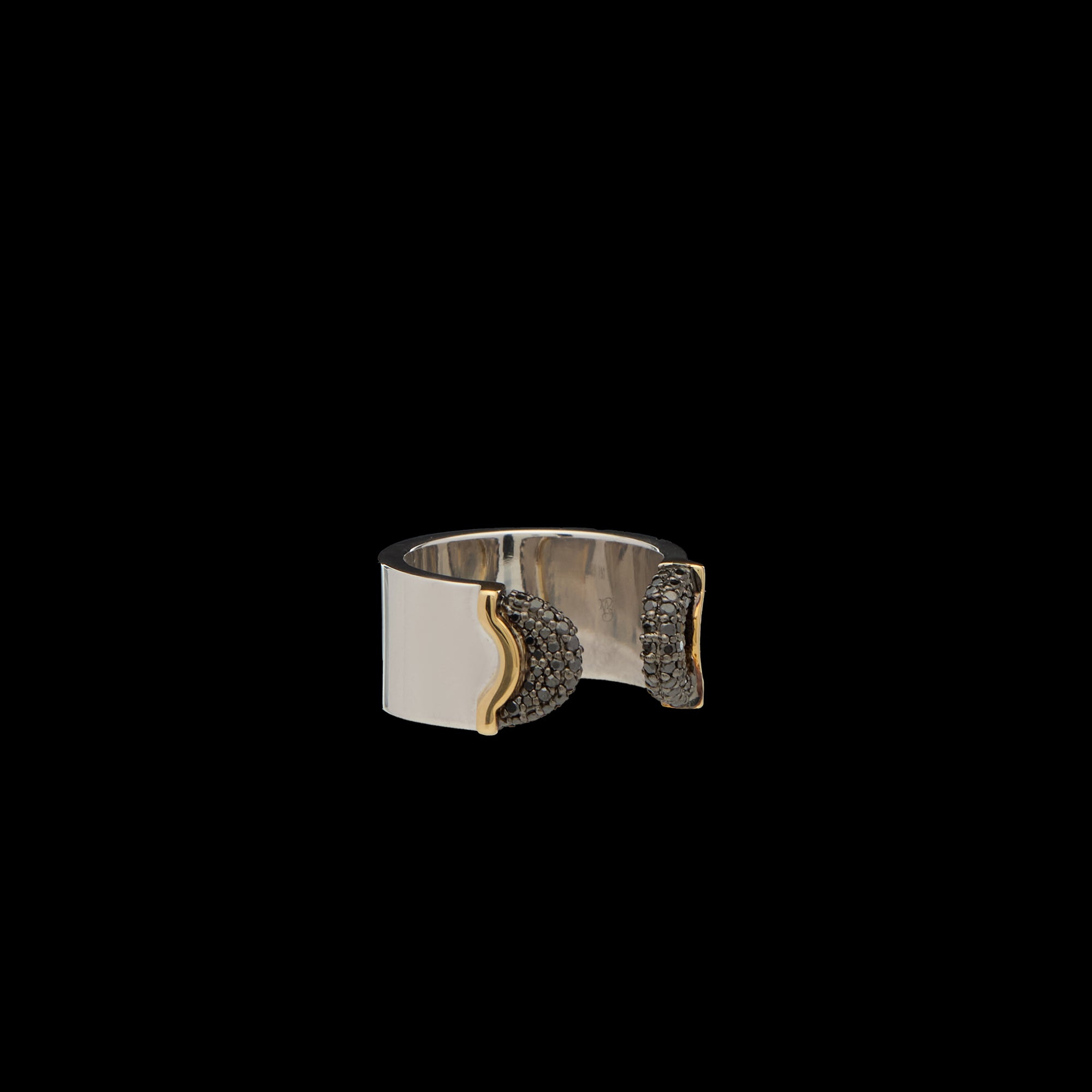 Doppia Luna Ring - Silver/Gold Black Diamond Pave