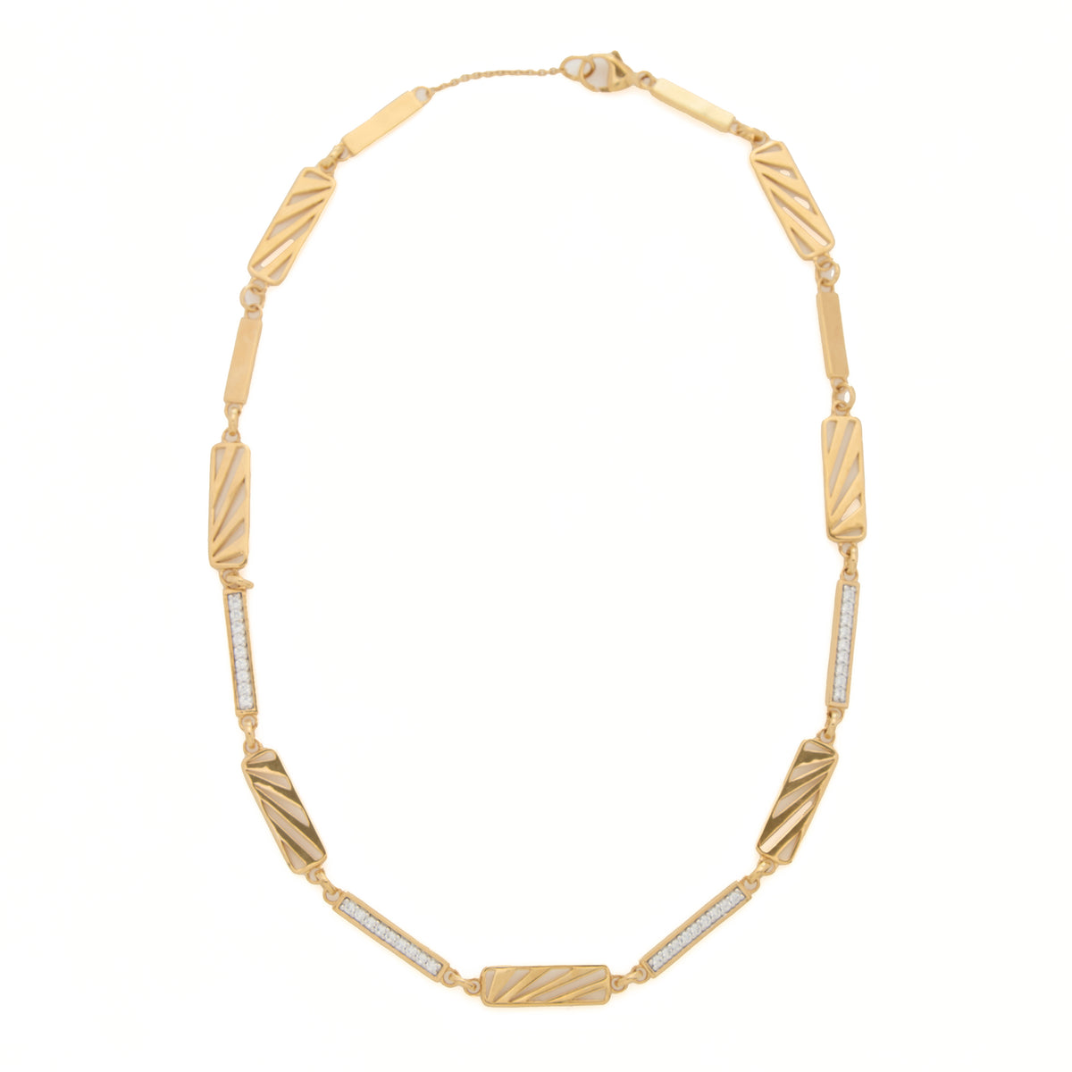 Ray of Light Link Caged  Necklace -Gold &amp; Pave