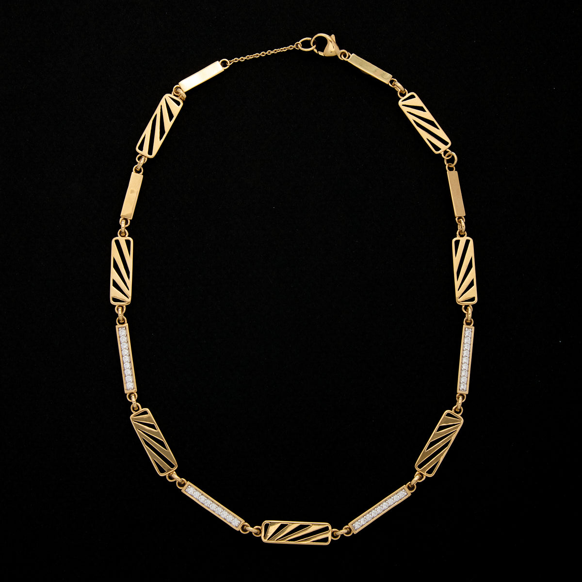 Ray of Light Link Caged  Necklace -Gold &amp; Pave