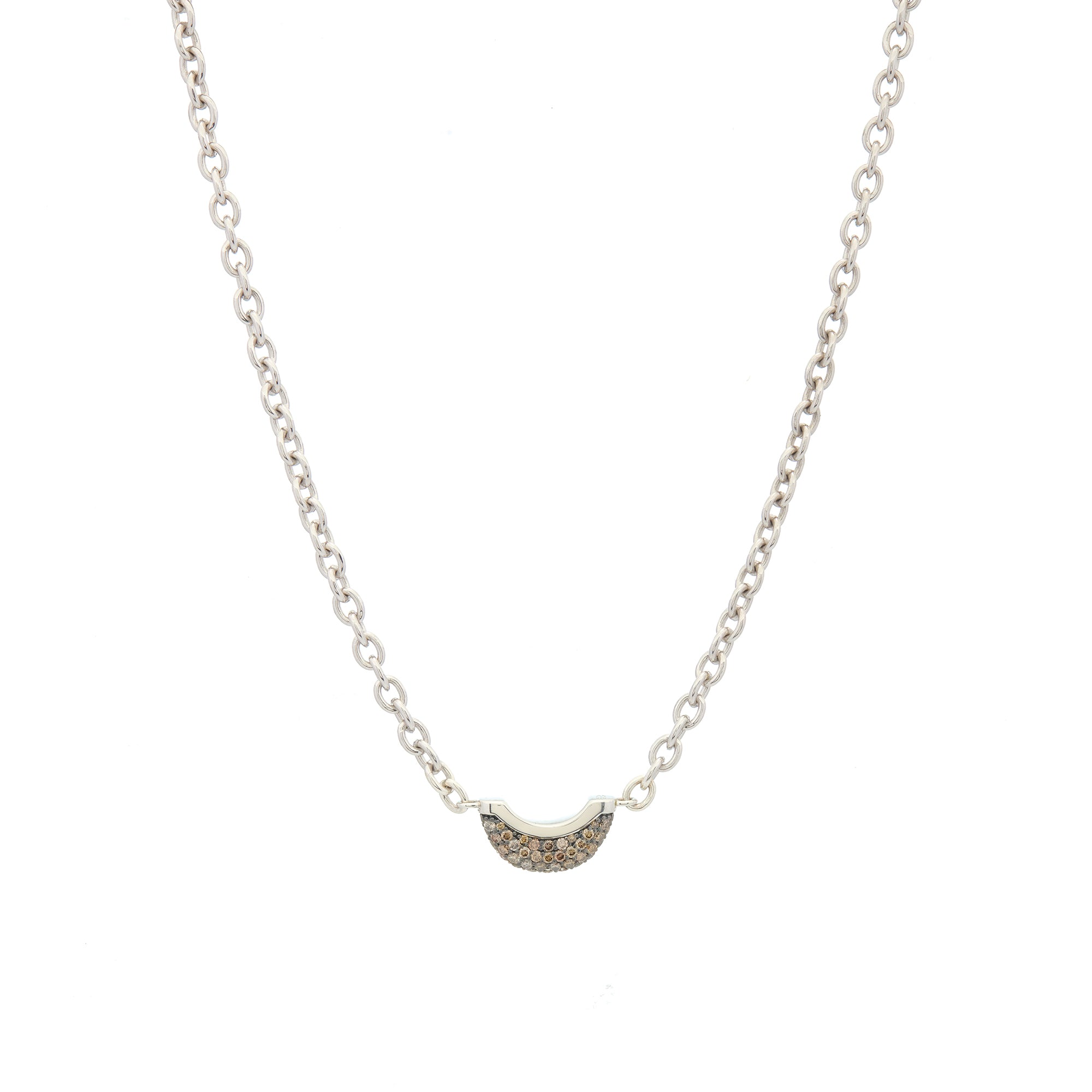 Luna Mini Necklace - Silver with Brown Diamond Pave