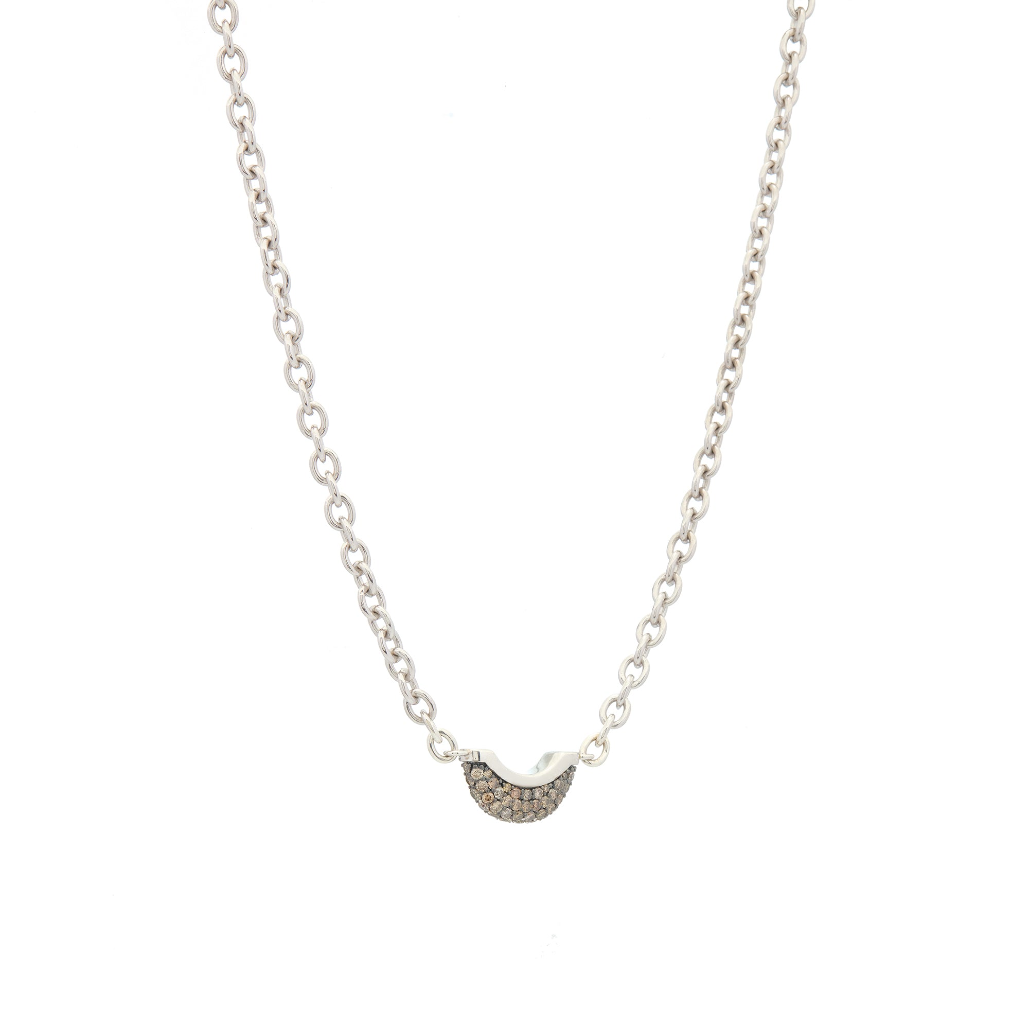 Luna Mini Necklace - Silver with Brown Diamond Pave