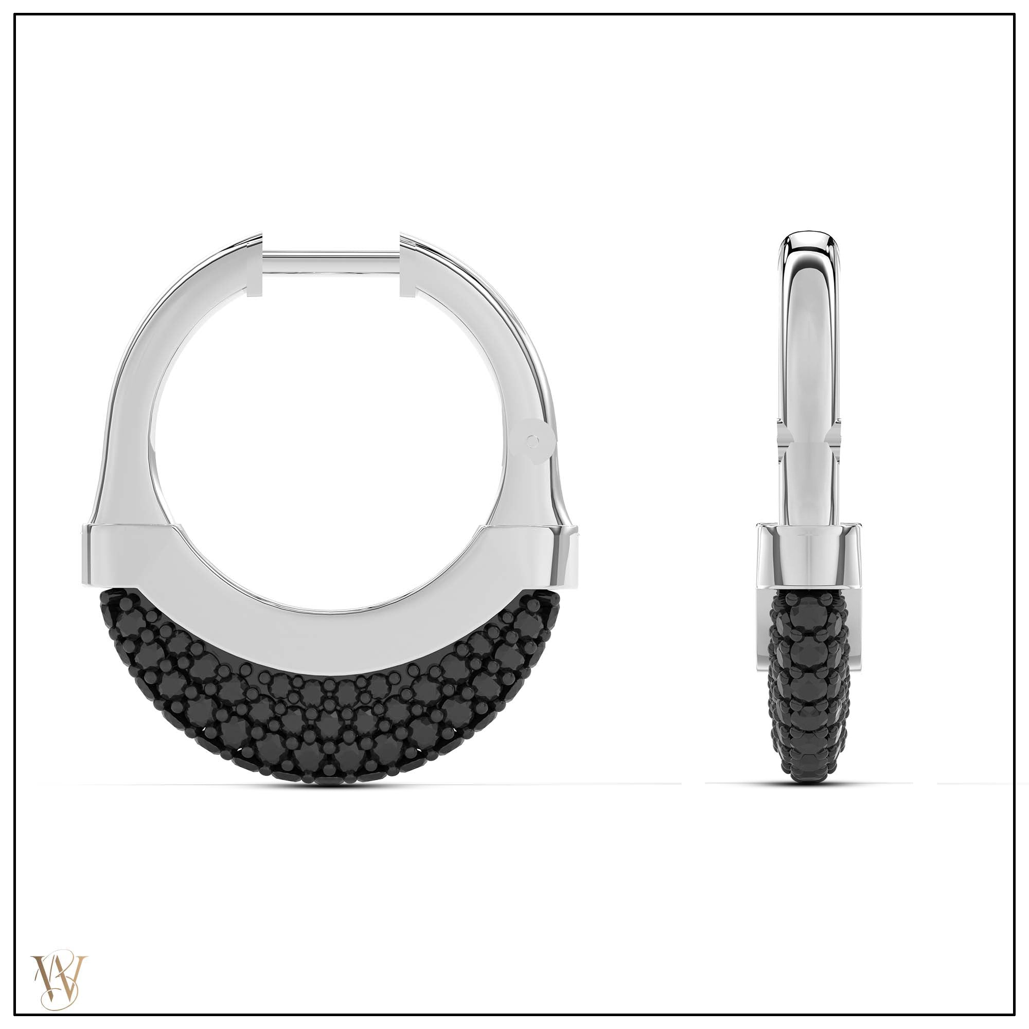 Luna Small Hoops - Silver with Black Diamond Pave